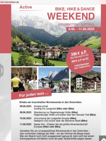 Bike, Hike and Dance Weekend nach Wolkenstein in Südtirol